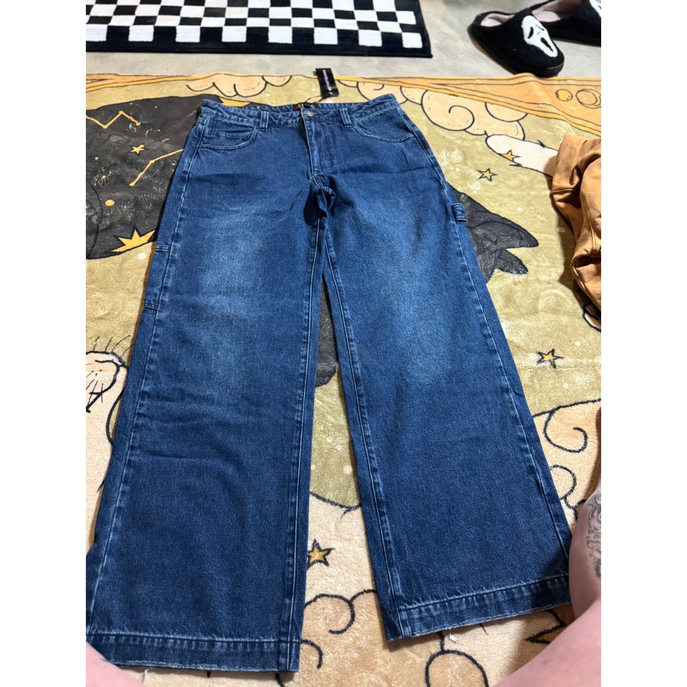 dELiA*s Women's Wide Leg Carpenter Jeans Dark Wash Denim Y2K Fashion size L